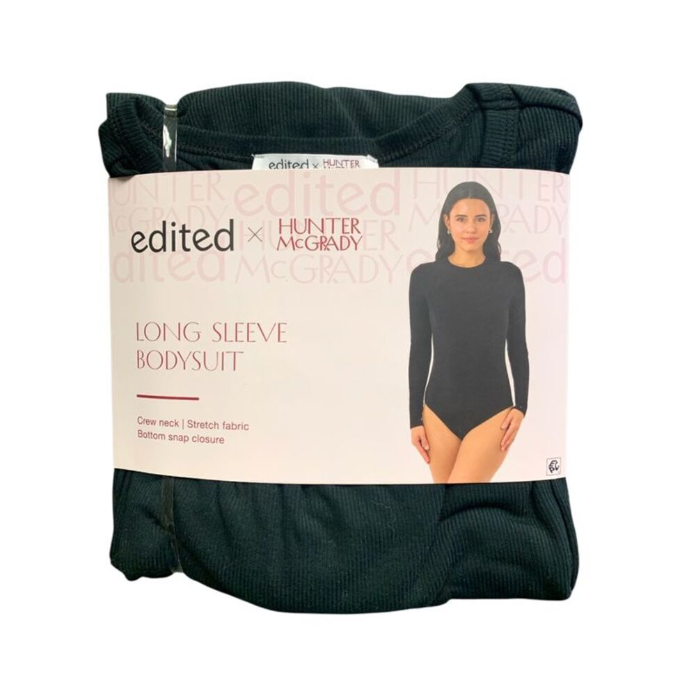 Black - Edited by Hunter McGrady Womens Long Sleeve Bodysuit, Crewneck, Stretch